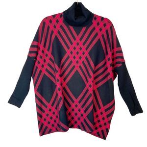 Joseph A Turtleneck Sweater Women's L Red Black Buffalo Check Holiday Winter